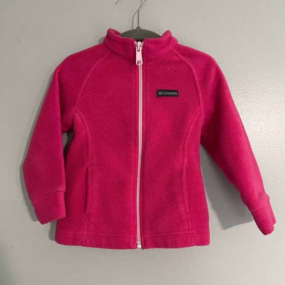 Columbia Toddler Girls‎ hot Pink Full Zip Fleece Jacket Mock Neck 18-24 Months
